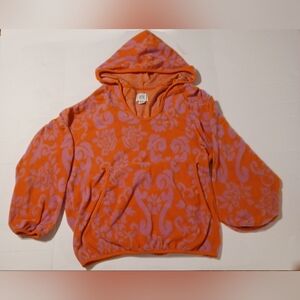 BDG Vibrant Terry Cloth Orange and Pink Patterned Beach Hoodie